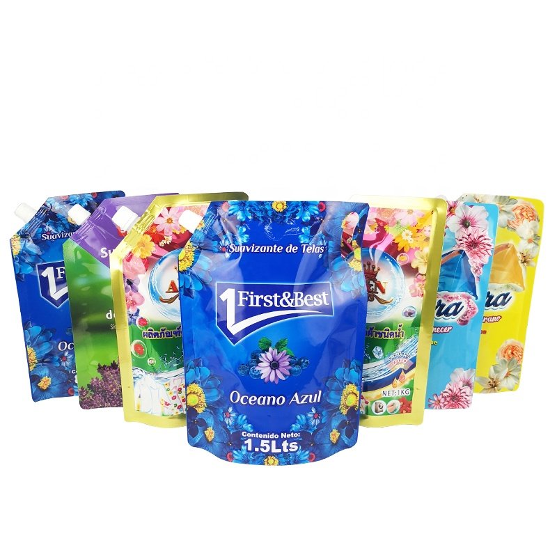 Stand up spout pouch 720ml 800ml laundry detergent packaging white PE liquid pouch with corner spout