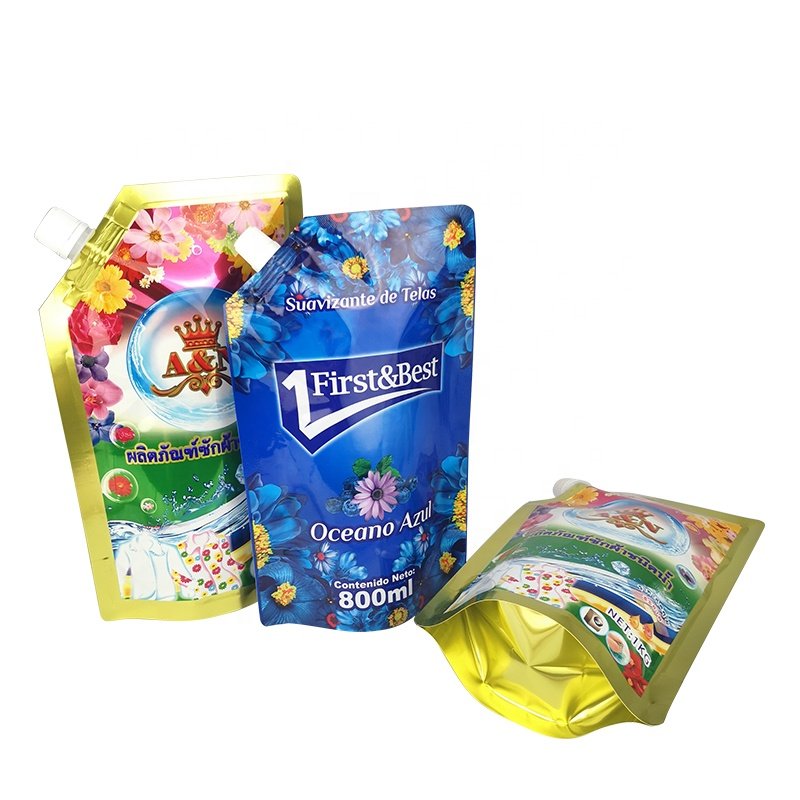 Stand up spout pouch 720ml 800ml laundry detergent packaging white PE liquid pouch with corner spout