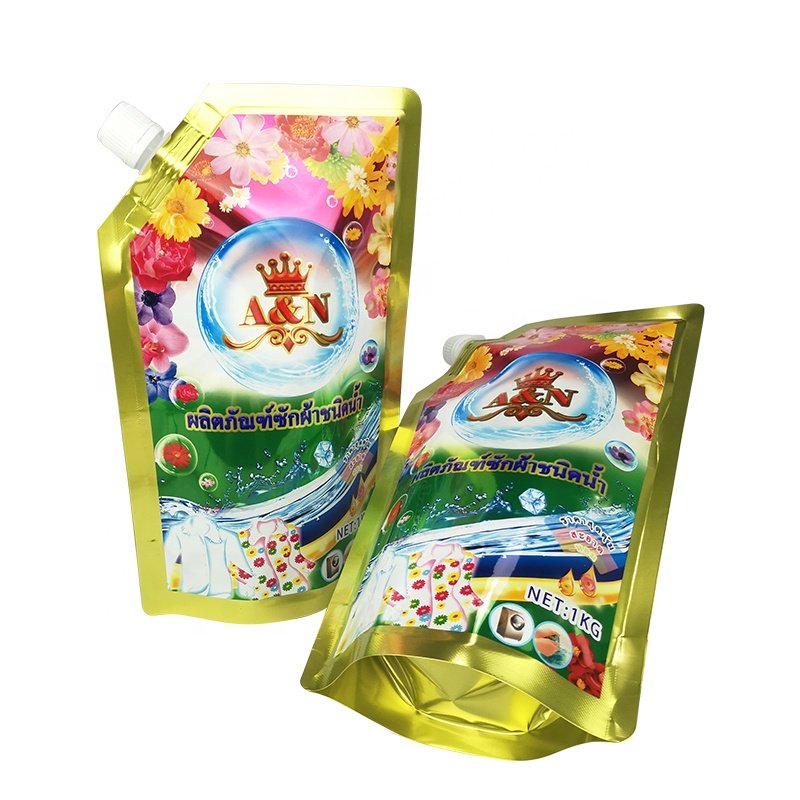 Stand up spout pouch 720ml 800ml laundry detergent packaging white PE liquid pouch with corner spout