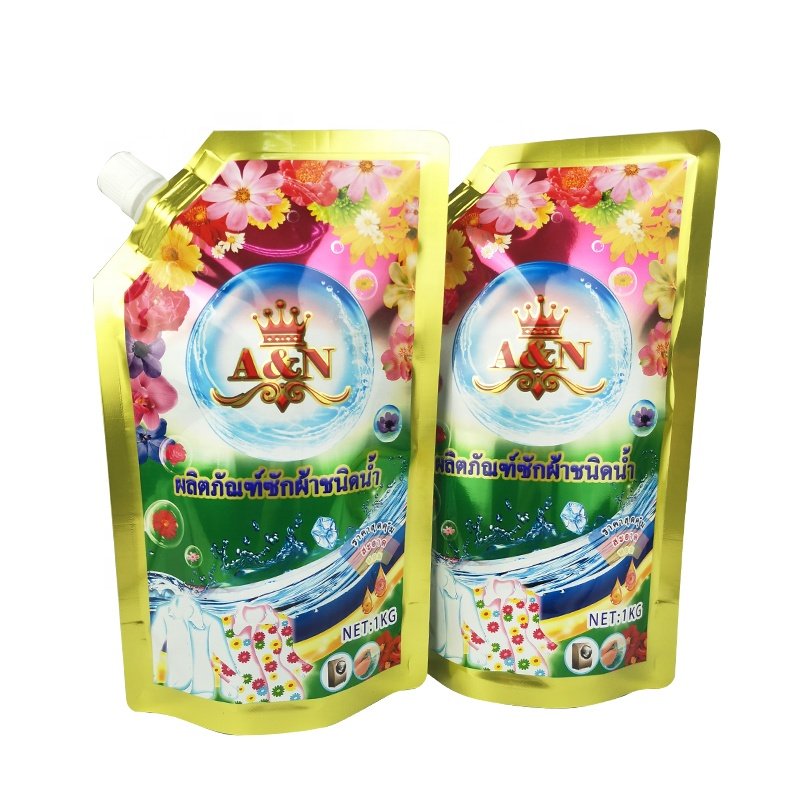 Stand up spout pouch 720ml 800ml laundry detergent packaging white PE liquid pouch with corner spout