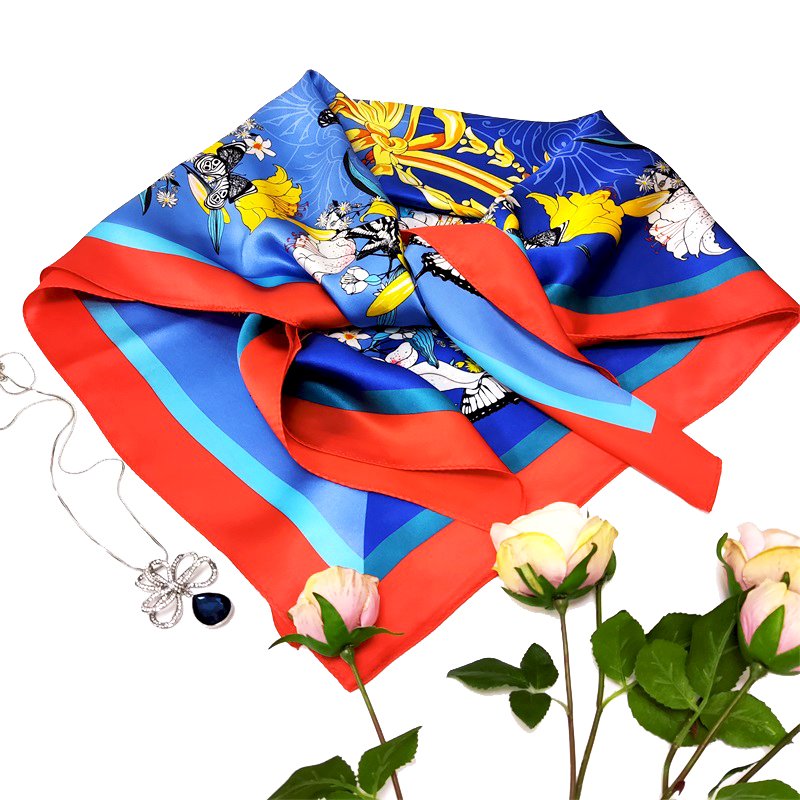 Wholesale 110*110 Square Hijab Satin Charmeuse Handkerchief Double-sided Digital Printed Ethnic Scarves