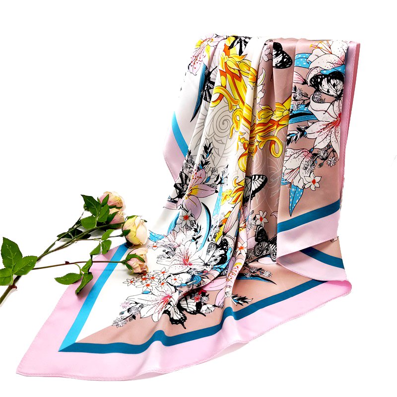 Wholesale 110*110 Square Hijab Satin Charmeuse Handkerchief Double-sided Digital Printed Ethnic Scarves