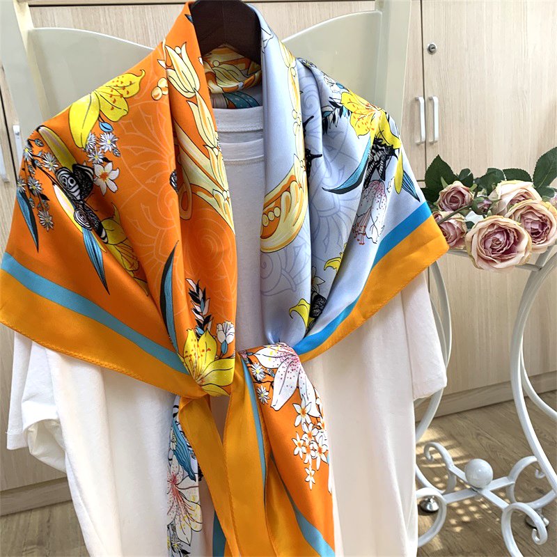 Wholesale 110*110 Square Hijab Satin Charmeuse Handkerchief Double-sided Digital Printed Ethnic Scarves
