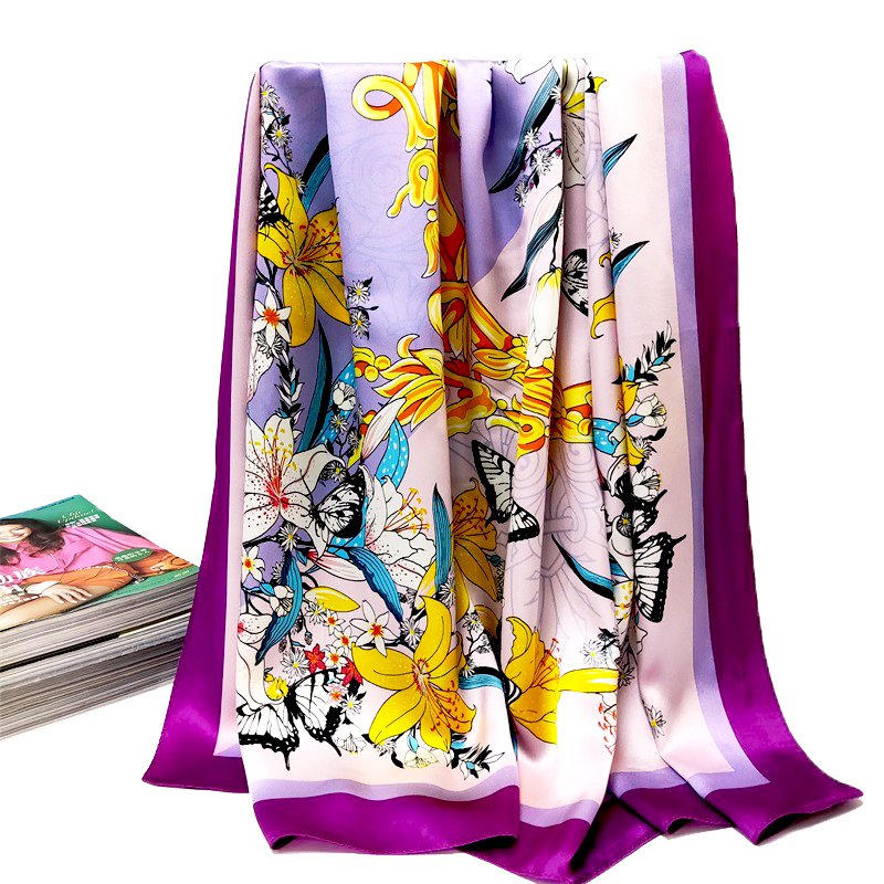 Wholesale 110*110 Square Hijab Satin Charmeuse Handkerchief Double-sided Digital Printed Ethnic Scarves
