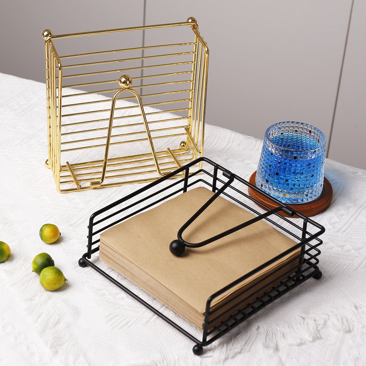 Nordic wrought iron tissue holder coffee shop hotel restaurant handkerchief paper storage rustic metal napkin holder