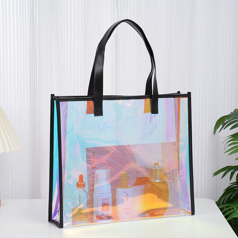 Wholesale High Quality Fashion Custom Laser Hologram Handbags makeup pouch clear Bag Waterproof Beach Tote PVC Bag for Women
