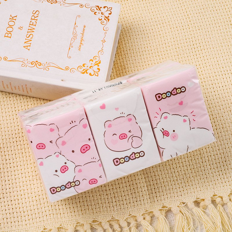 FSC Mini Pink Pig Pocket Tissues 9 Pcs Pack Travel Tissues Cute Virgin Wood Pulp Paper Handkerchief Portable Cleansing Tissue