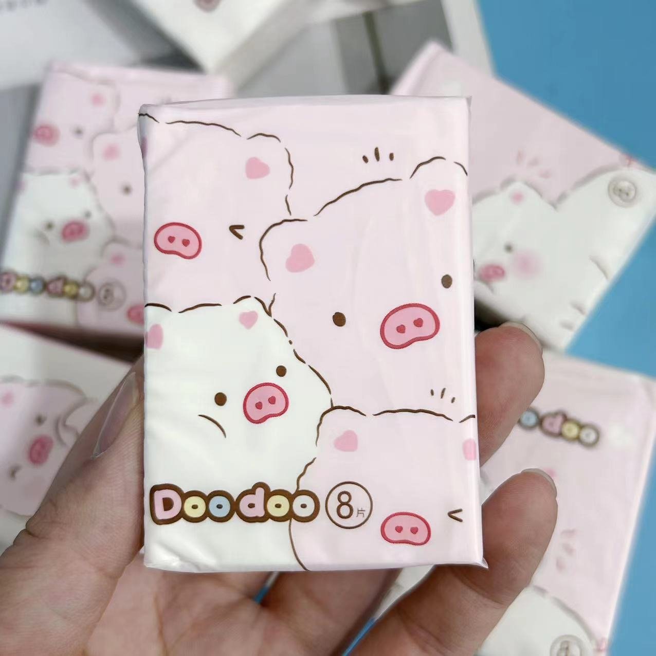 FSC Mini Pink Pig Pocket Tissues 9 Pcs Pack Travel Tissues Cute Virgin Wood Pulp Paper Handkerchief Portable Cleansing Tissue