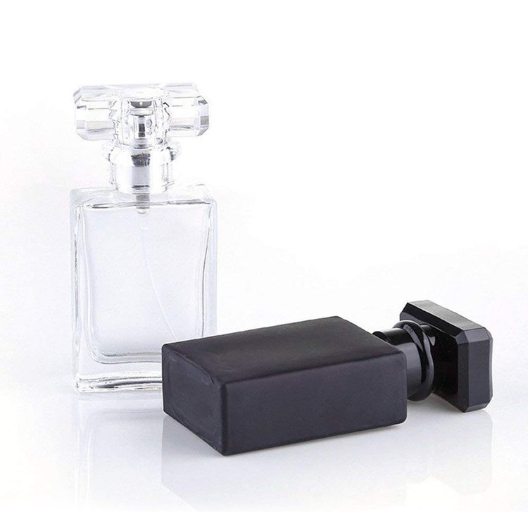 In Stock Fashion Wholesale Luxury Woman 30ml 50ml Black Square Spray Glass Perfume Bottle