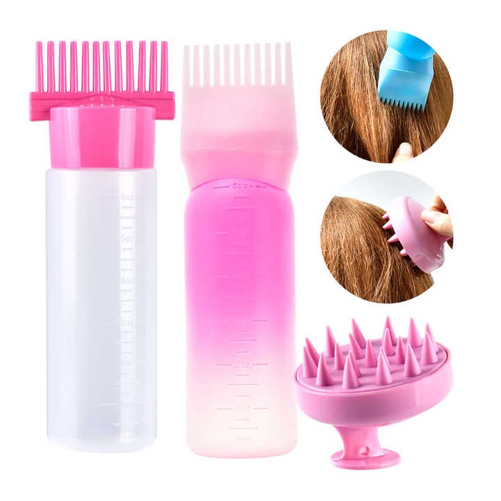 pink blue purple white salon empty clear pp plastic shampoo oil hair dye comb squeeze applicator bottle