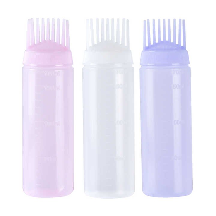 pink blue purple white salon empty clear pp plastic shampoo oil hair dye comb squeeze applicator bottle