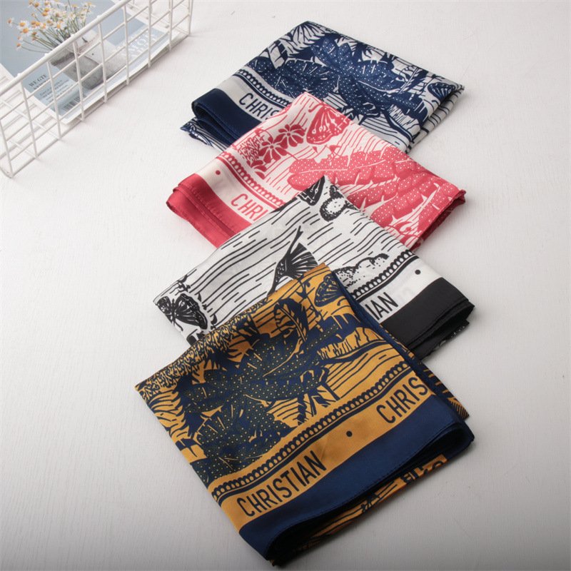 Luxury Brand Silk Scarf Women Soft neckerchife Hijab Female Foulard Floral Printed Scarves Ladies Shawl Bandanna Handkerchief