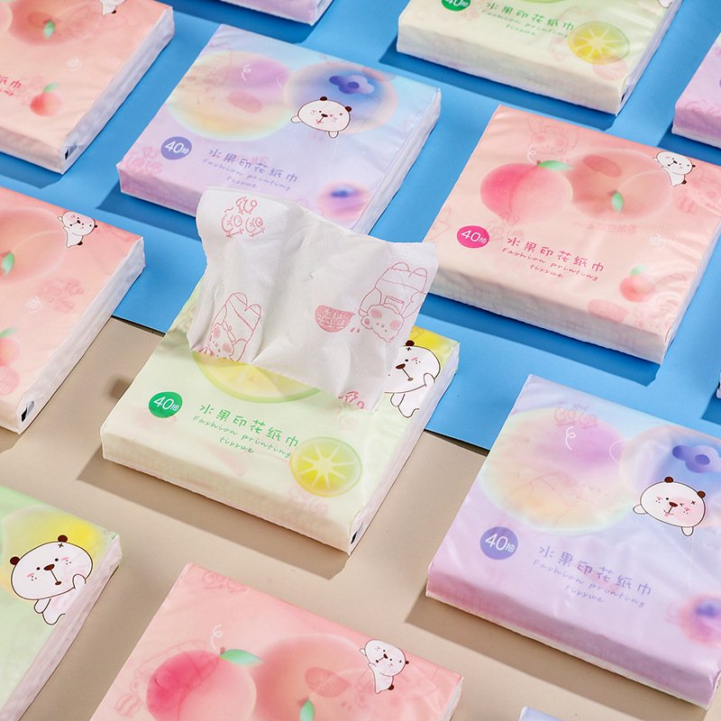 FSC Fruit Bear Pocket Tissue Color Printed Soft Portable Facial Tissues Wood Pulp 40 Pull Cute Cartoon Handkerchief
