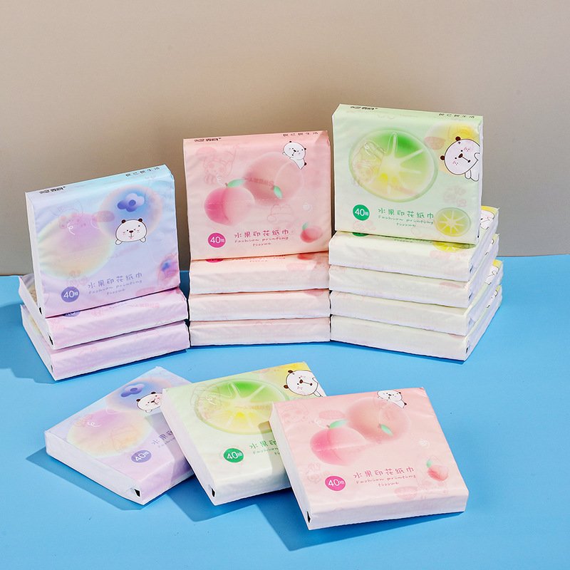 FSC Fruit Bear Pocket Tissue Color Printed Soft Portable Facial Tissues Wood Pulp 40 Pull Cute Cartoon Handkerchief