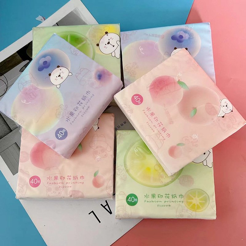FSC Fruit Bear Pocket Tissue Color Printed Soft Portable Facial Tissues Wood Pulp 40 Pull Cute Cartoon Handkerchief