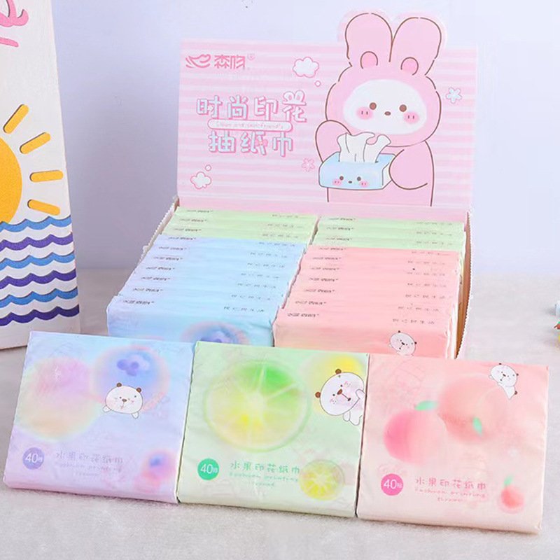 FSC Fruit Bear Pocket Tissue Color Printed Soft Portable Facial Tissues Wood Pulp 40 Pull Cute Cartoon Handkerchief
