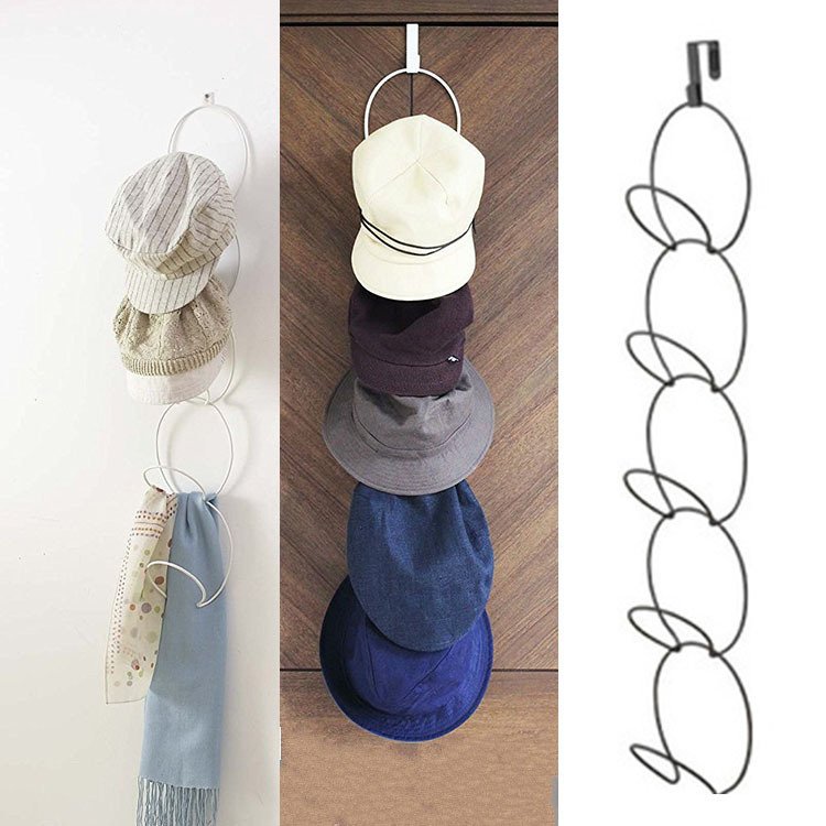 Door Hanging Hat Rack Bag Belt Scarf Wall Metal Storage 5 Hangers /Clothes Accessory Steel Wire Space Save Cabinet Organizer