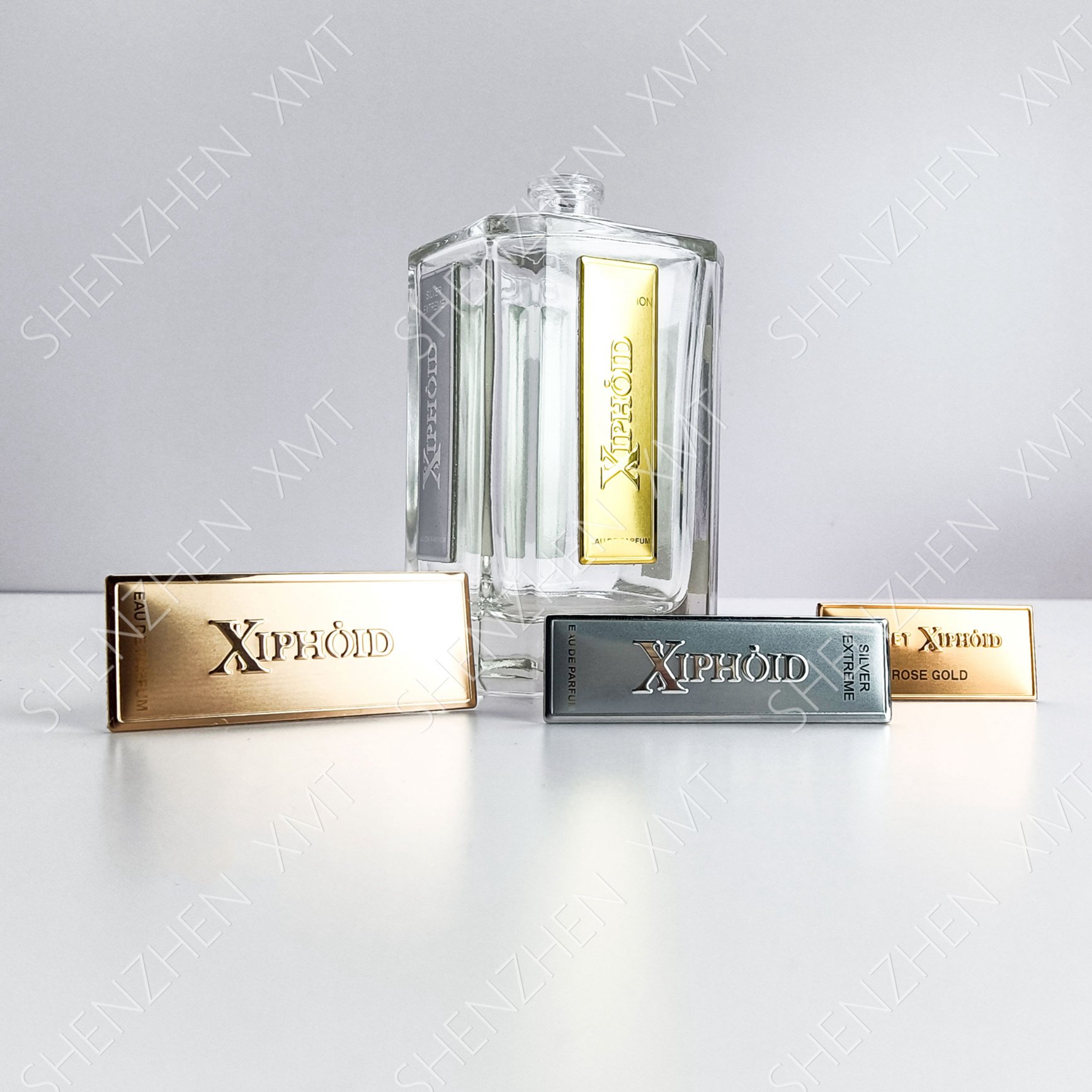 Customized Glass Essential Oil Bottle Care Packaging Metal Logo Label Sticker for Hand Sanitizer Bottle