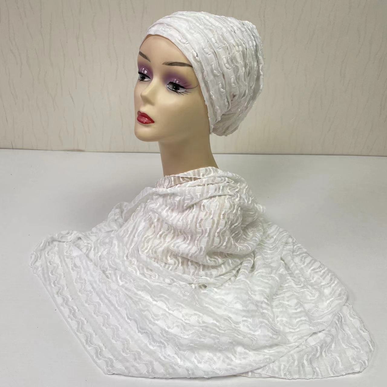 MS-2142 Wholesale Muslim Women Instant Shawl Hijabs with cap Dubai Scarf Ladies Turban Hijab 2 Piece set