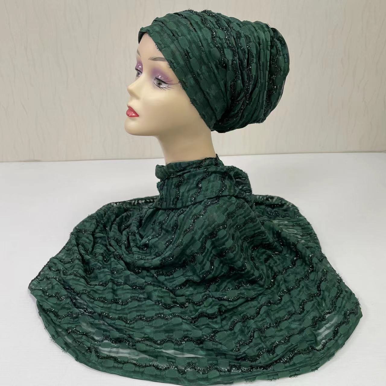 MS-2142 Wholesale Muslim Women Instant Shawl Hijabs with cap Dubai Scarf Ladies Turban Hijab 2 Piece set