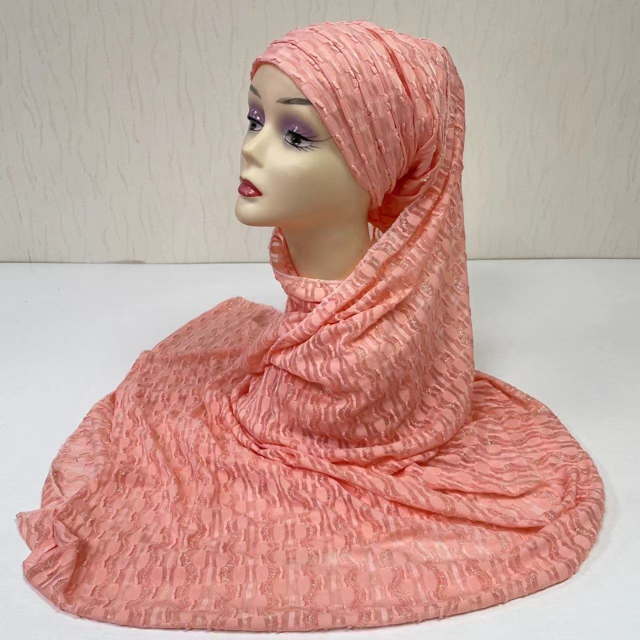 MS-2142 Wholesale Muslim Women Instant Shawl Hijabs with cap Dubai Scarf Ladies Turban Hijab 2 Piece set