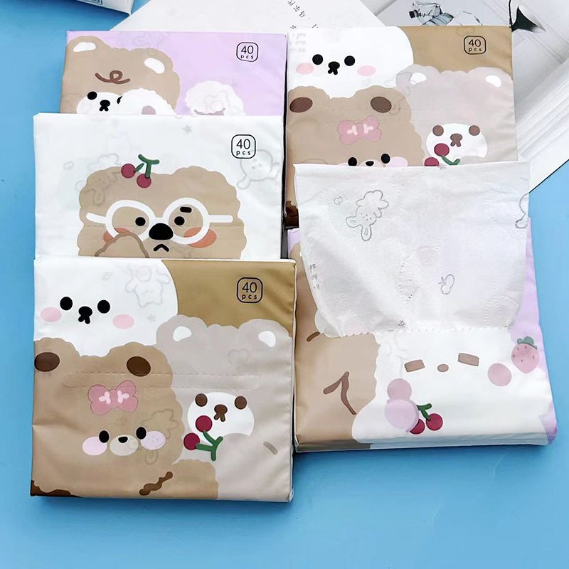 FSC Cherry Bear Portable Facial Tissues Wood Pulp Color Printed Soft 40 Pull Cute Cartoon Handkerchief Pocket Tissue