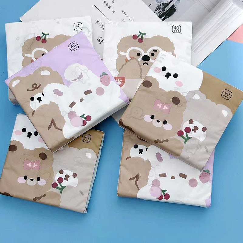 FSC Cherry Bear Portable Facial Tissues Wood Pulp Color Printed Soft 40 Pull Cute Cartoon Handkerchief Pocket Tissue