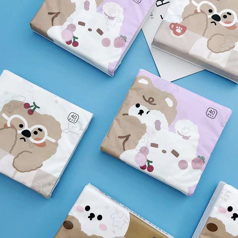 FSC Cherry Bear Portable Facial Tissues Wood Pulp Color Printed Soft 40 Pull Cute Cartoon Handkerchief Pocket Tissue