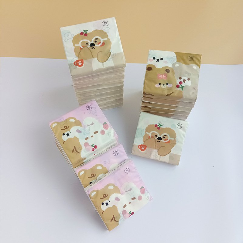 FSC Cherry Bear Portable Facial Tissues Wood Pulp Color Printed Soft 40 Pull Cute Cartoon Handkerchief Pocket Tissue