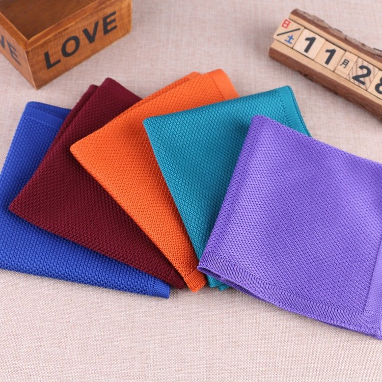 Men Weddings Suits Accessory Fashion Plain Handkerchiefs High Quality Solid Color Knit Pocket Squares