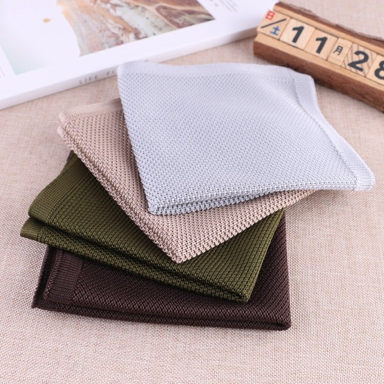 Men Weddings Suits Accessory Fashion Plain Handkerchiefs High Quality Solid Color Knit Pocket Squares