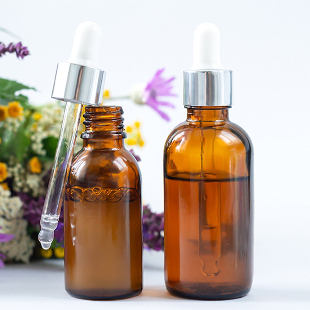 100ml glass dropper bottle with aluminum collar for essential oil applications