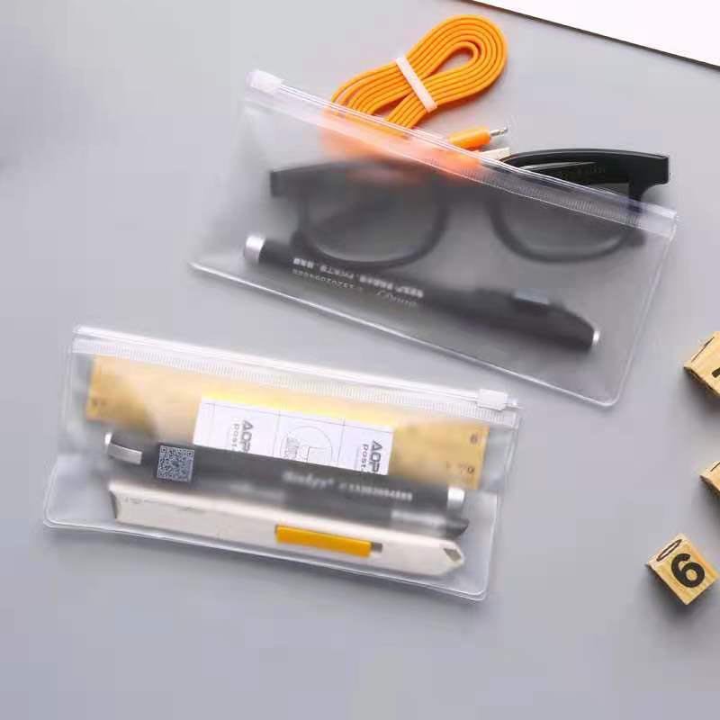 PVC zipper Stationery pen ruler bags Plastic storage accessories translucent frosted packaging bag