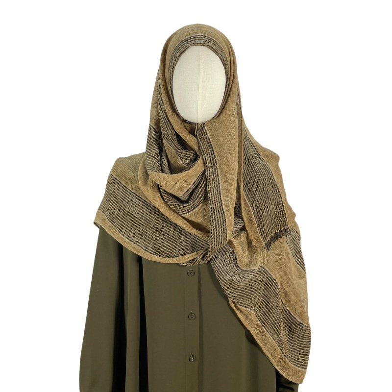 Wholesale islamic custom stripes knitted shawl cotton voile viscose turbans hijabs musulman veil whisker head scarves for ladies