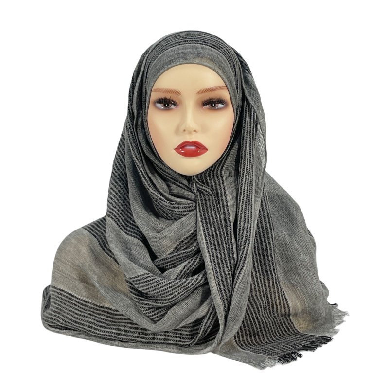 Wholesale islamic custom stripes knitted shawl cotton voile viscose turbans hijabs musulman veil whisker head scarves for ladies