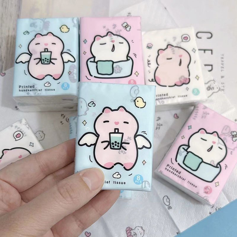New Capybara Printed Pocket Tissues Mini Facial Tissues 9 Pcs Pack Cute Cat Paper Handkerchief Cleansing Tissue