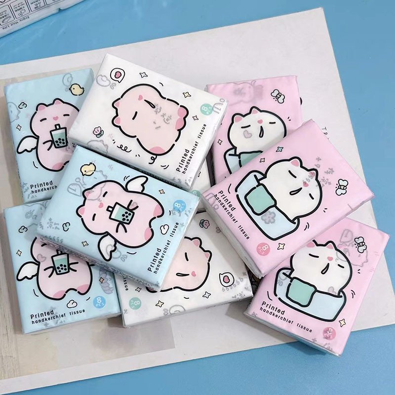 New Capybara Printed Pocket Tissues Mini Facial Tissues 9 Pcs Pack Cute Cat Paper Handkerchief Cleansing Tissue