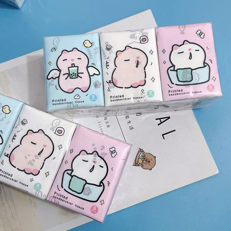 New Capybara Printed Pocket Tissues Mini Facial Tissues 9 Pcs Pack Cute Cat Paper Handkerchief Cleansing Tissue