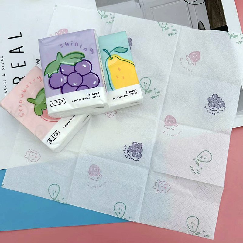 FSC Mini Pocket Tissues Fruits Printed Facial Tissues 9 Pcs Pack Cute Paper Handkerchief Cleansing Tissue