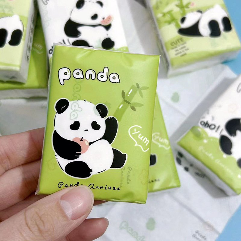 FSC Mini Facial Tissues Panda Design Printed Pocket Tissues 9 Pcs Pack Cute Paper Handkerchief Cleansing Tissue
