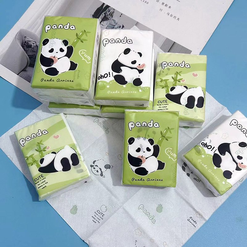 FSC Mini Facial Tissues Panda Design Printed Pocket Tissues 9 Pcs Pack Cute Paper Handkerchief Cleansing Tissue