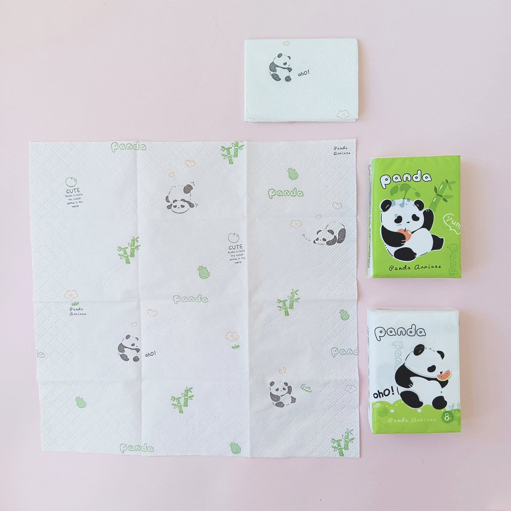 FSC Mini Facial Tissues Panda Design Printed Pocket Tissues 9 Pcs Pack Cute Paper Handkerchief Cleansing Tissue