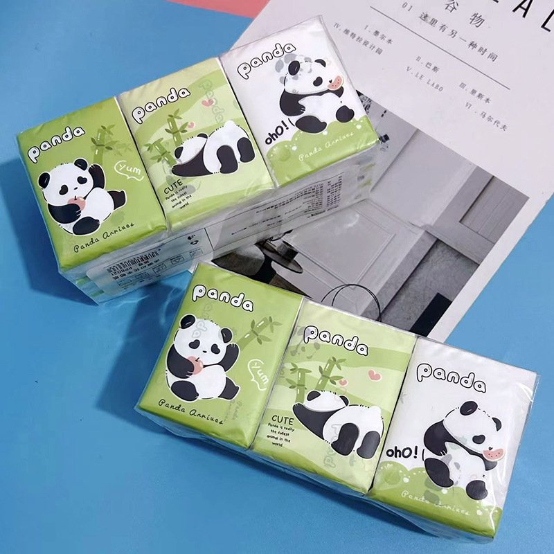 FSC Mini Facial Tissues Panda Design Printed Pocket Tissues 9 Pcs Pack Cute Paper Handkerchief Cleansing Tissue