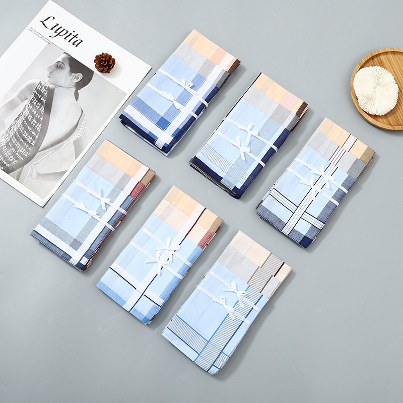 Wholesale 40cm Square Men Women Soft Cotton Handkerchiefs Stripe Pattern Small Pocket Squares