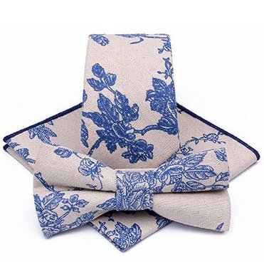 Fashion Necktie Set Floral Plaid Pattern Pocket Square Bowtie Hand Made Tie Handkerchief Bow Tie Set