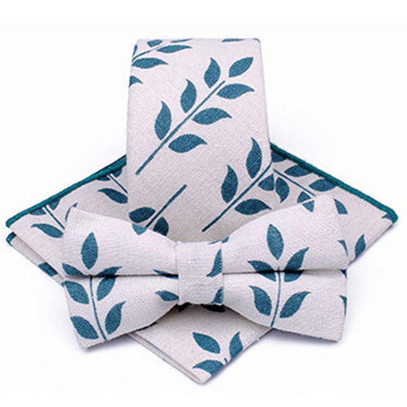 Fashion Necktie Set Floral Plaid Pattern Pocket Square Bowtie Hand Made Tie Handkerchief Bow Tie Set