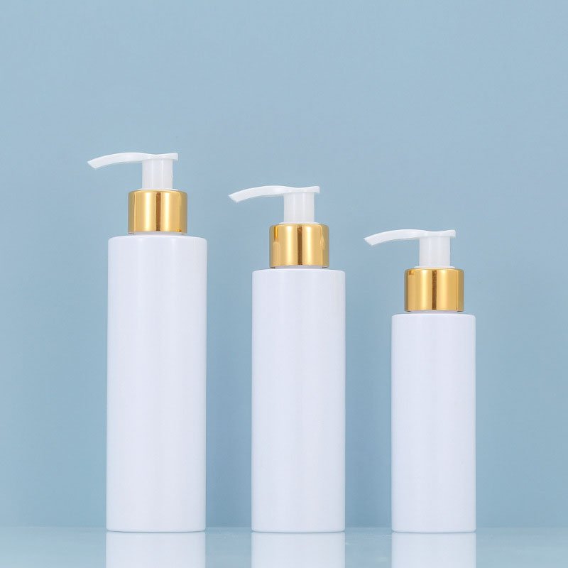 100-200ml Flat Shoulder White Transparent Plastic Emulsion Lotion Pump Bottle Empty Round Shape PET Shampoo Pump Bottles