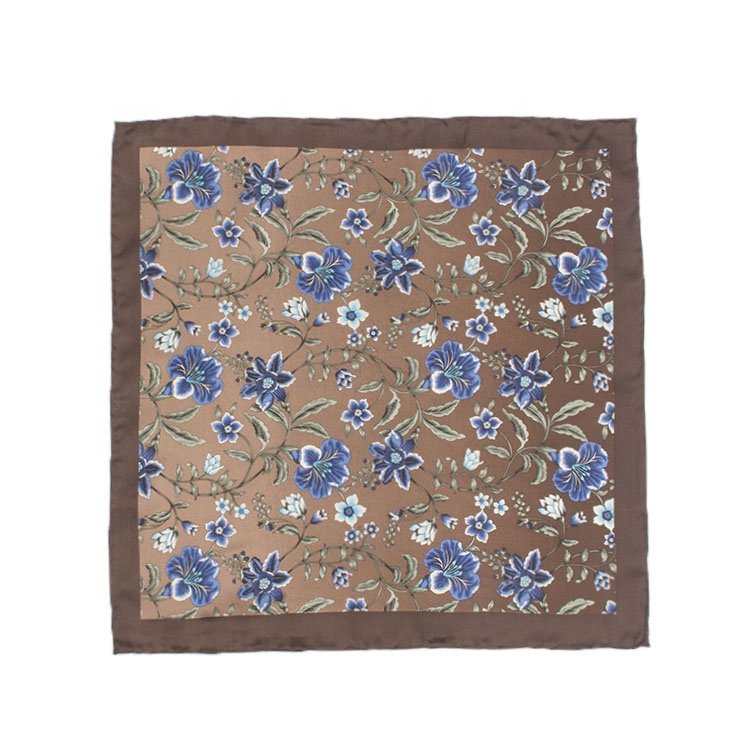 New Floral Handkerchief 30cm 100%Polyester Gold Blue Women Men Wedding Party Daily Suit Tuxedo Pocket Square Gift Accessory