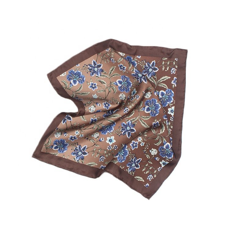 New Floral Handkerchief 30cm 100%Polyester Gold Blue Women Men Wedding Party Daily Suit Tuxedo Pocket Square Gift Accessory