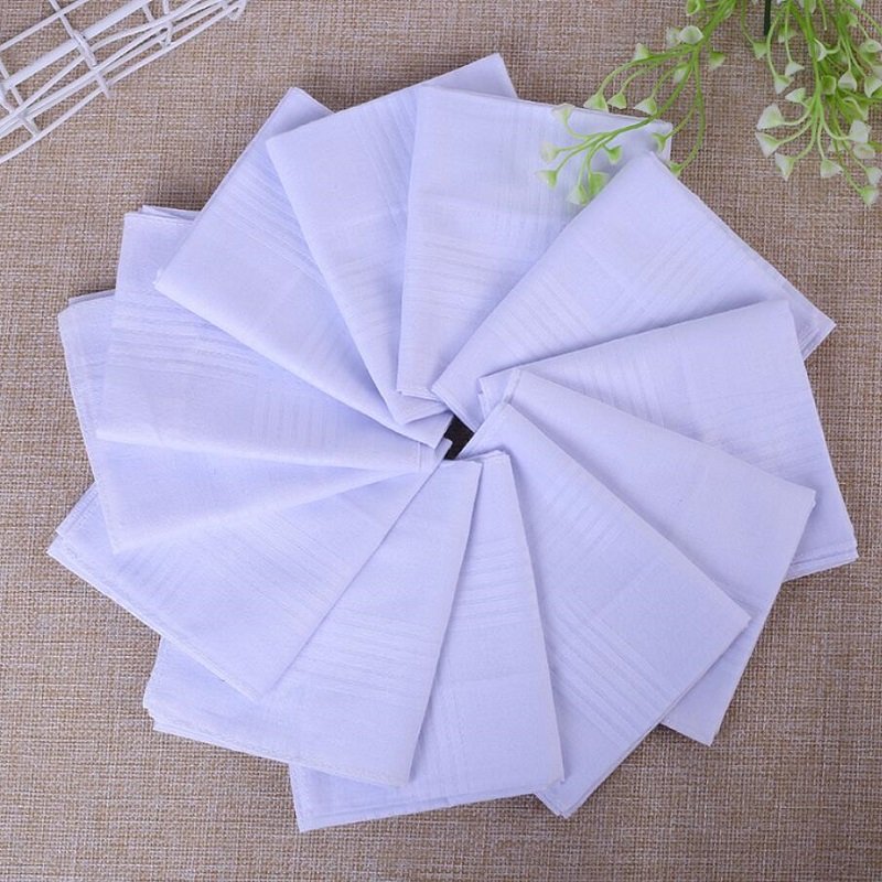 Wholesale 40x40cm Stripe White Classic Hankies Breathable Cotton Men Pocket Square Handkerchiefs